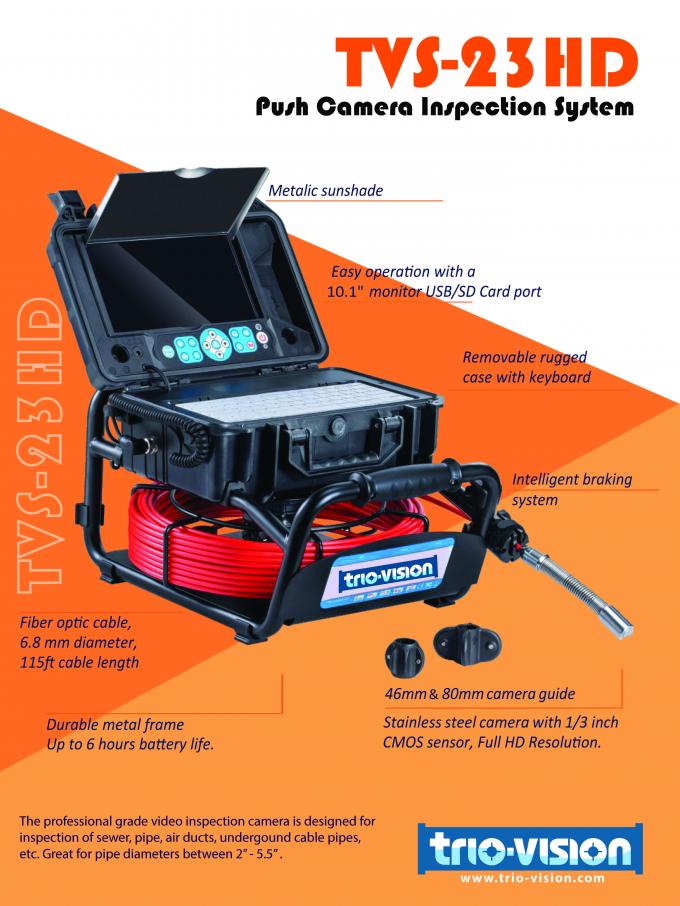 High definition sewer pipe inspection push camera with 10 inch monitor 0