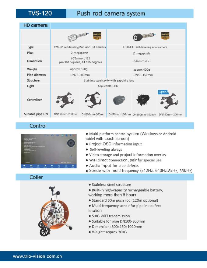 Accurate Sewer Inspection Camera For Pipeline Inspections Pushrod Camera Small Pipe Diameter 0