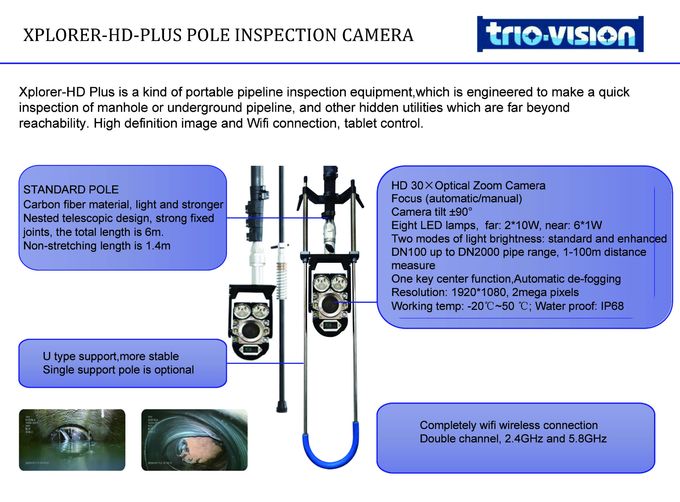 1920*1080P Wireless Pole Camera Auto Focus Sewer Drain Main Pipe Camera 4