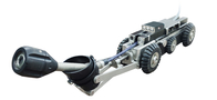 Lateral launch sewer/drain pipe inspection branch line inspection van installed robotic crawler